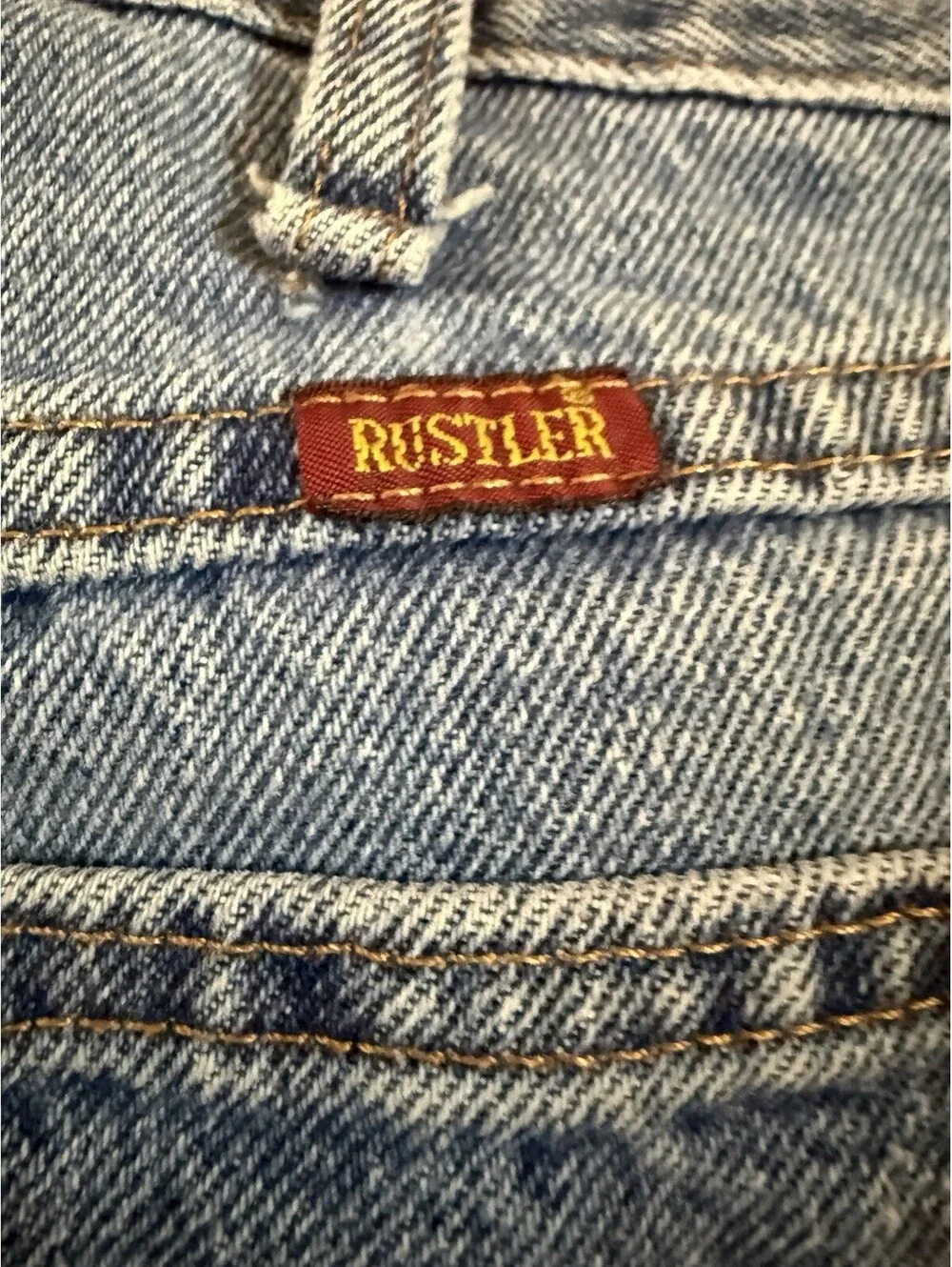 Vintage Rustler Jeans 34x29 Men’s Unisex Straight Leg Blue Denim Distressed